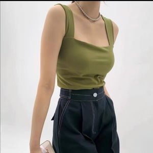 Korea AND MORE Stretchy Mustard Green Tank Top Shirt (Arket, Aritzia)